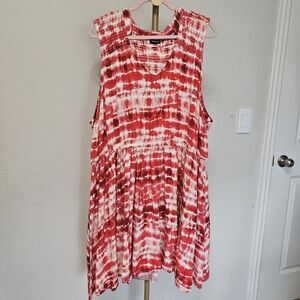 Torrid smocked mini skater Red and White Tie-Dye Sleeveless Dress